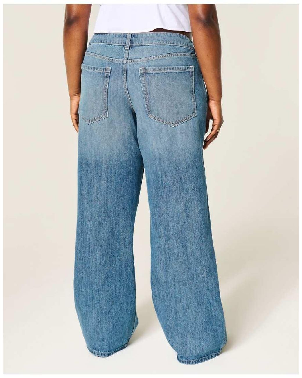 Hollister Blue Ultra Low-Rise Medium Wash Baggy Jeans