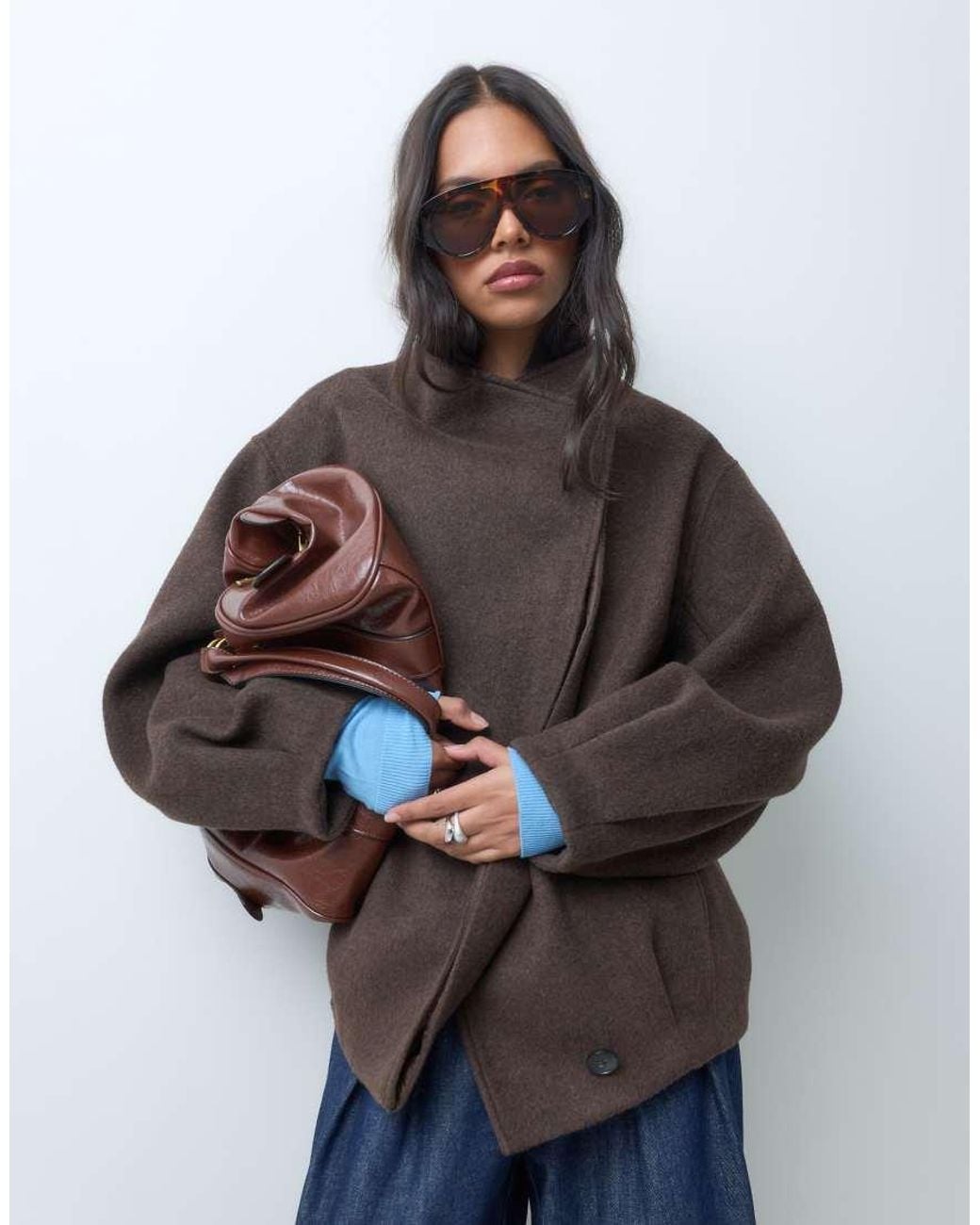ASOS Blue Short Formal Waterfall Coat With Wool