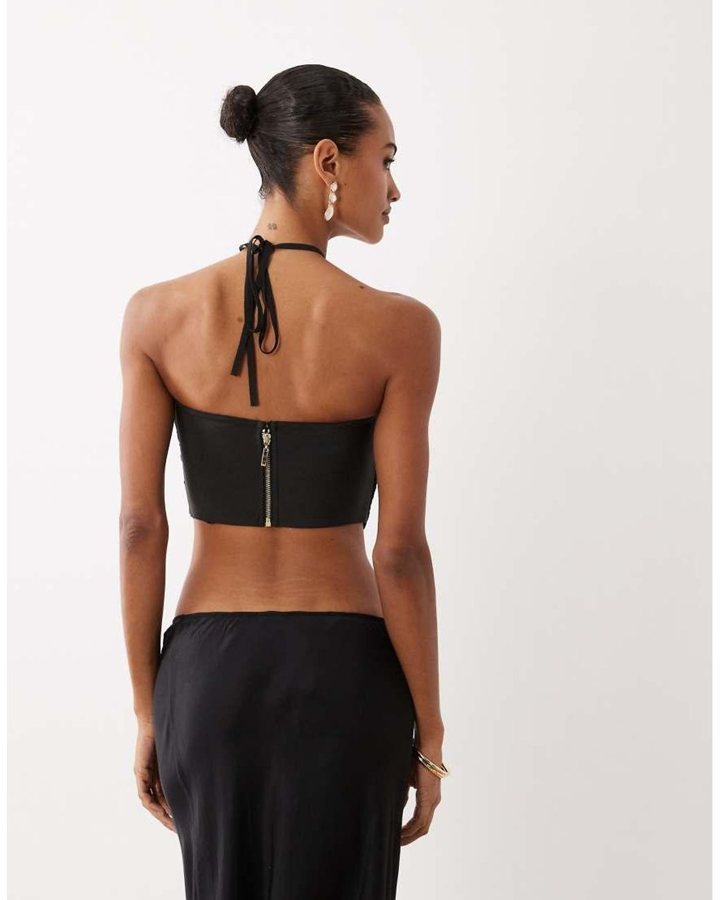 ASOS Black Fringe Drape Halterneck Top