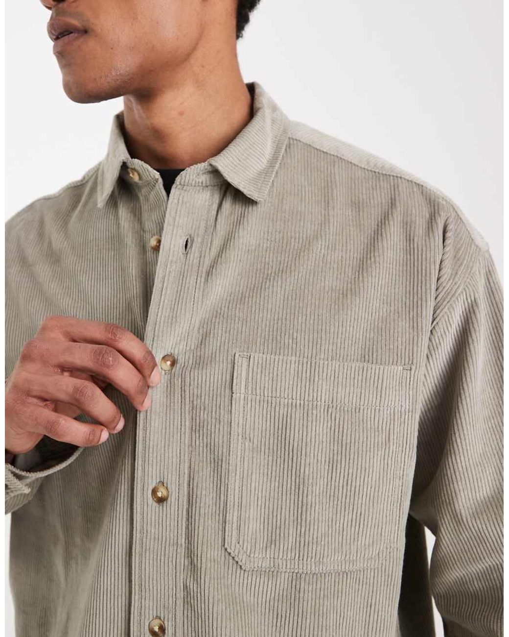 ASOS Gray 90s Oversized Cord Shirt for men