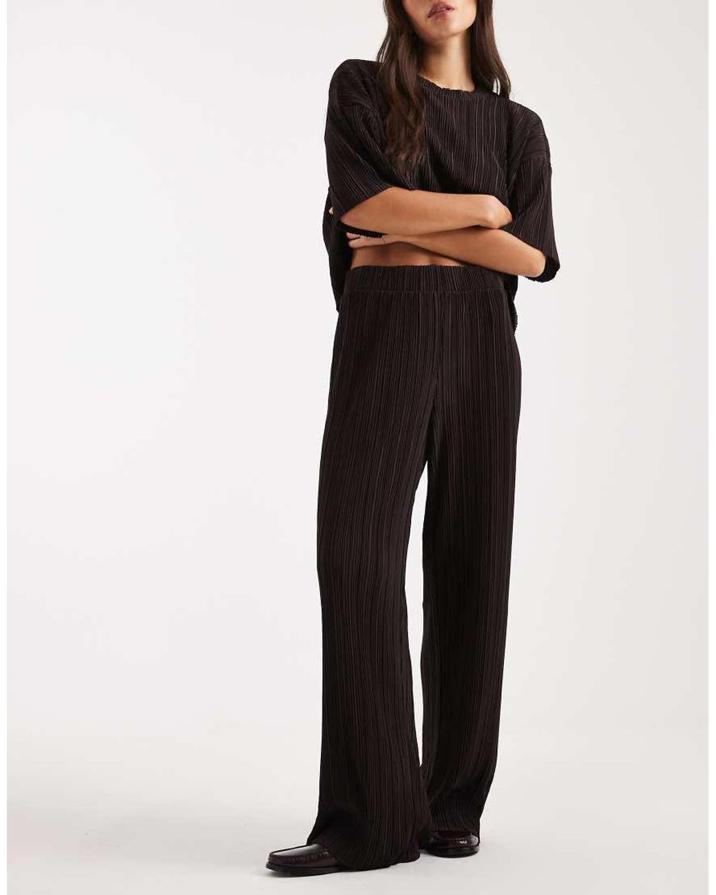 ONLY Black Plisse Wide Leg Pants