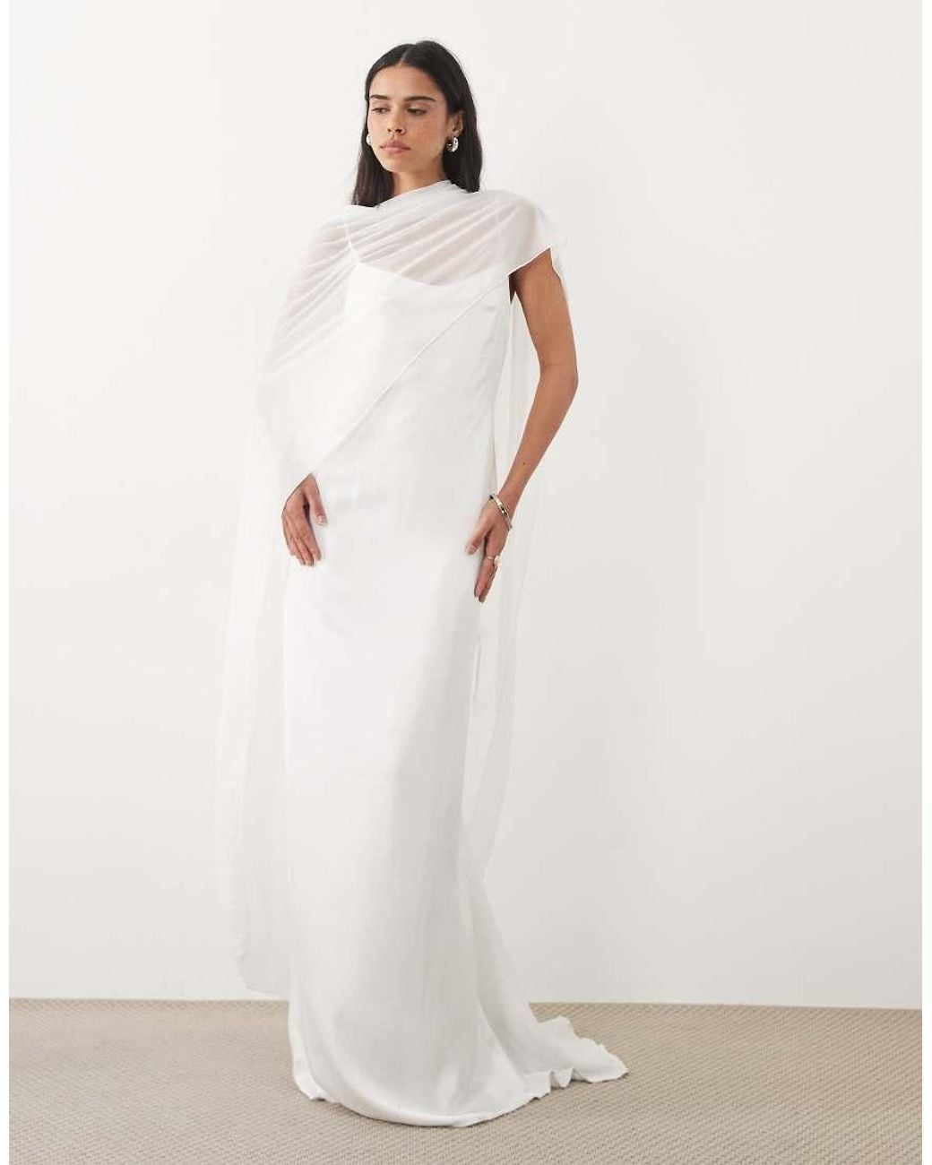 JW PEI White Bridal Floral Drape Detail Satin Low Back Maxi Dress Co-Ord