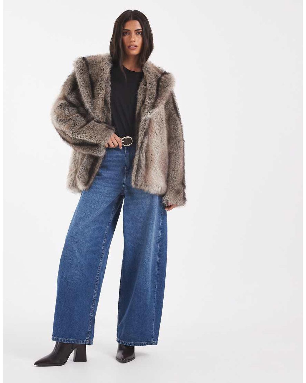 ASOS Brown Shawl Collar Faux Fur Jacket