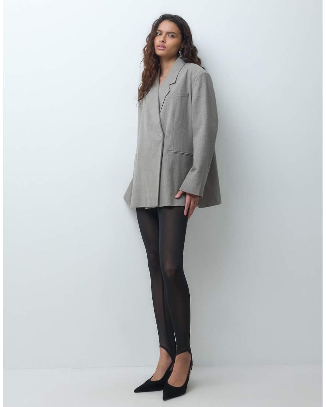 Vero Moda Gray Oversize Check Blazer With Slit Detail