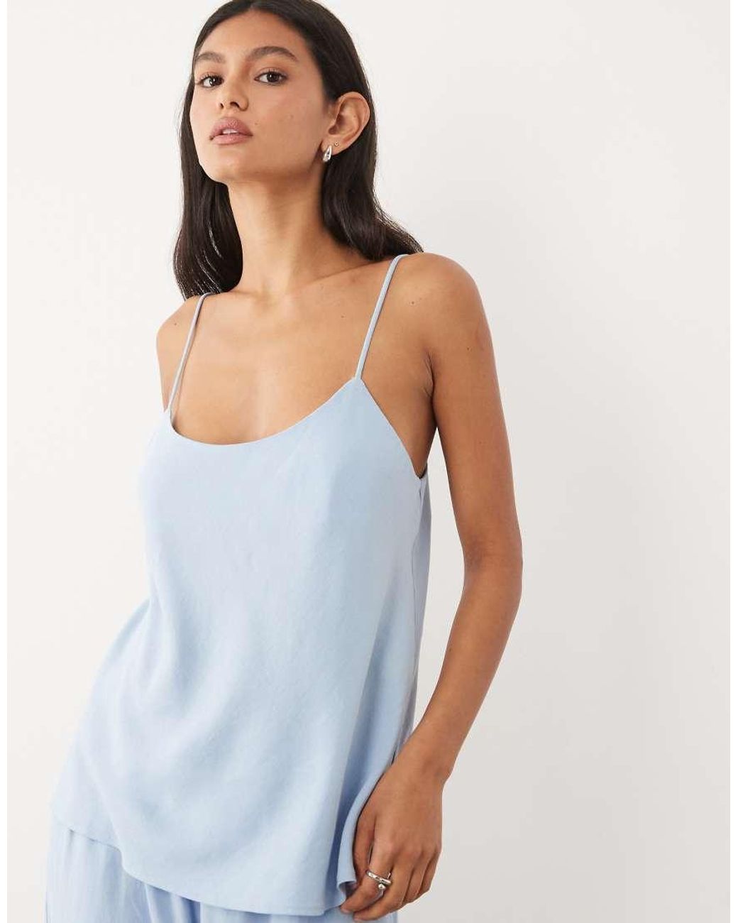 ASOS Blue Linen Blend 90S Scoop Neck Cami Top