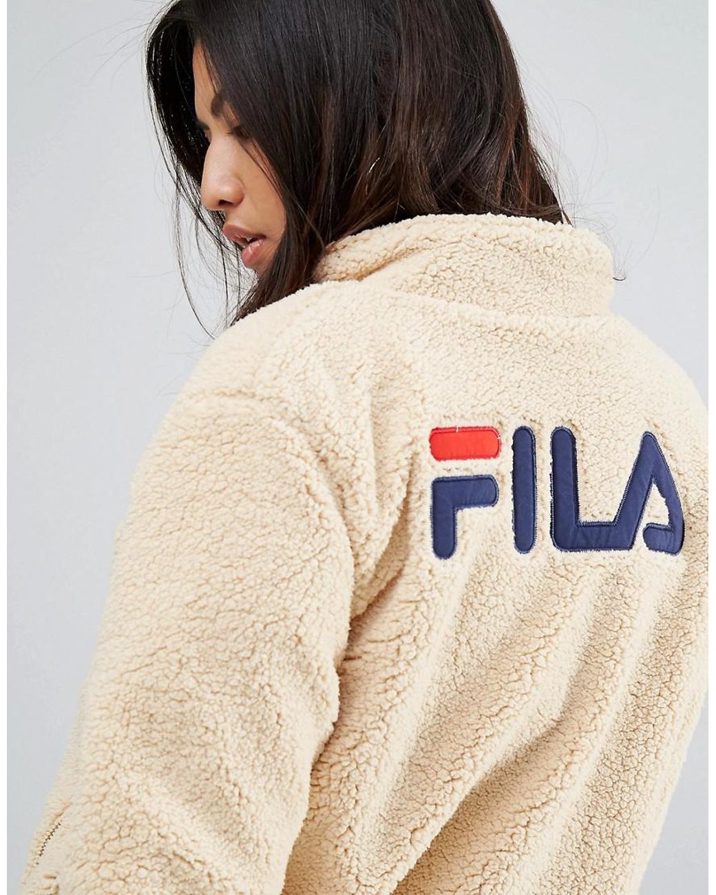 Fila Oversized Zip Through Sherpa Fleece Jacket With Back Logo in Natural |  Lyst