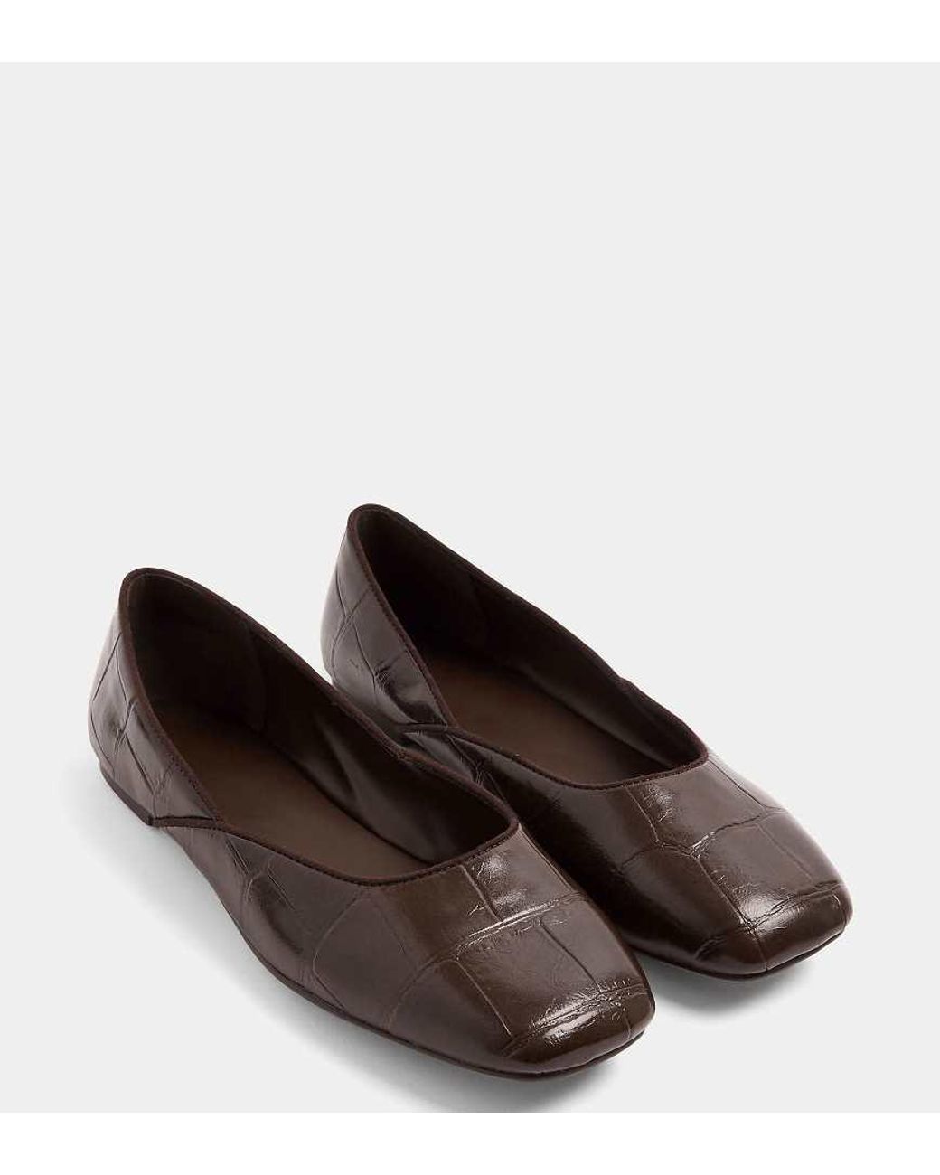 Yours Clothing Brown Wide Fit Croc Square Toe Ballet Pumps