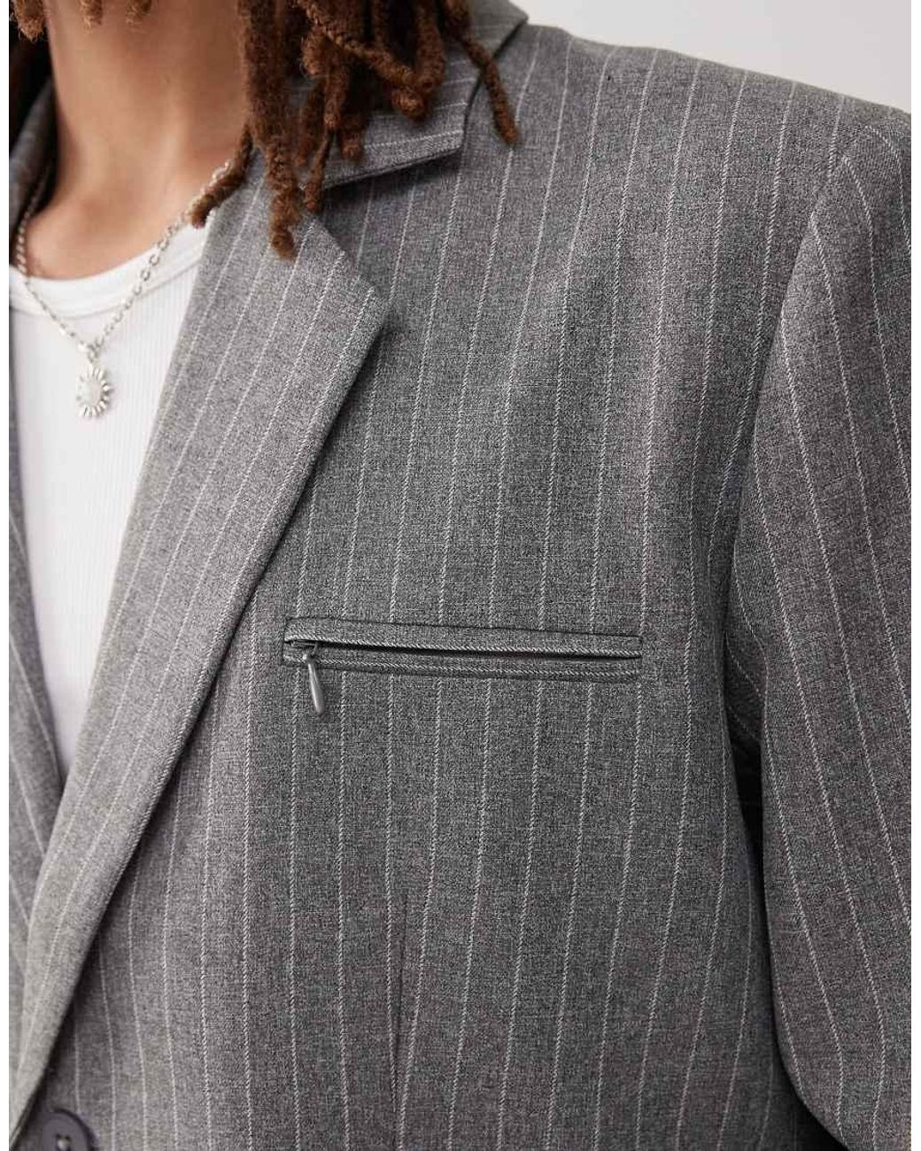 Collusion Gray Boxy Pinstriped Blazer for men