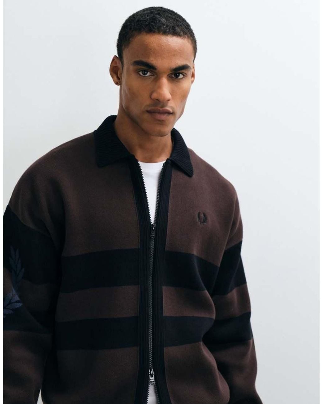 Fred Perry Black Stripe Logo Graphic Zip Cardigan for men