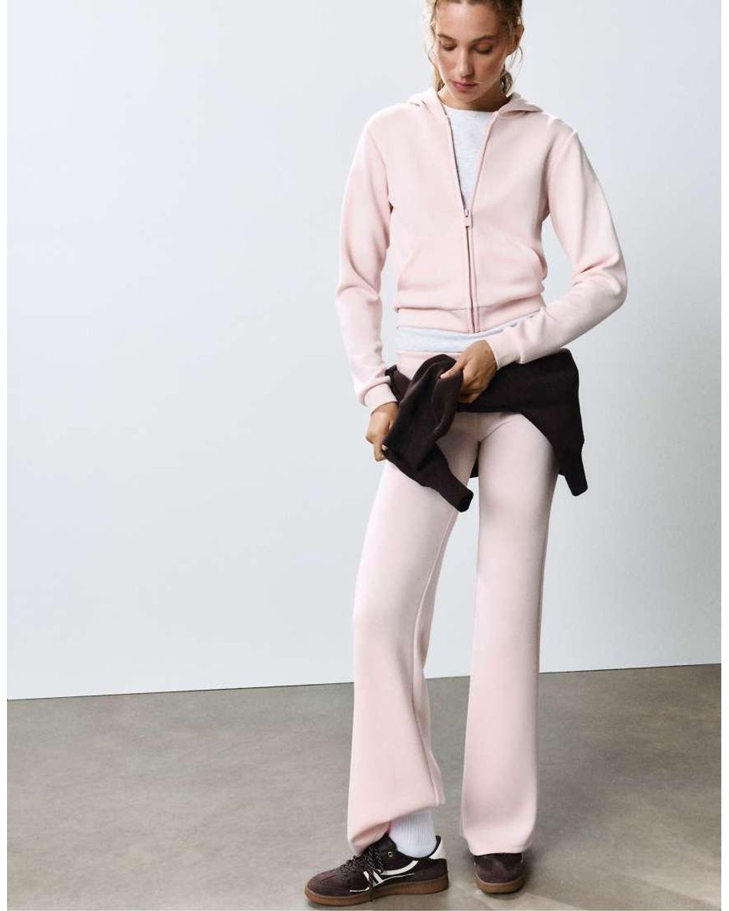 Pull&Bear White Soft-touch Zip-up Hooded Sweatshirt