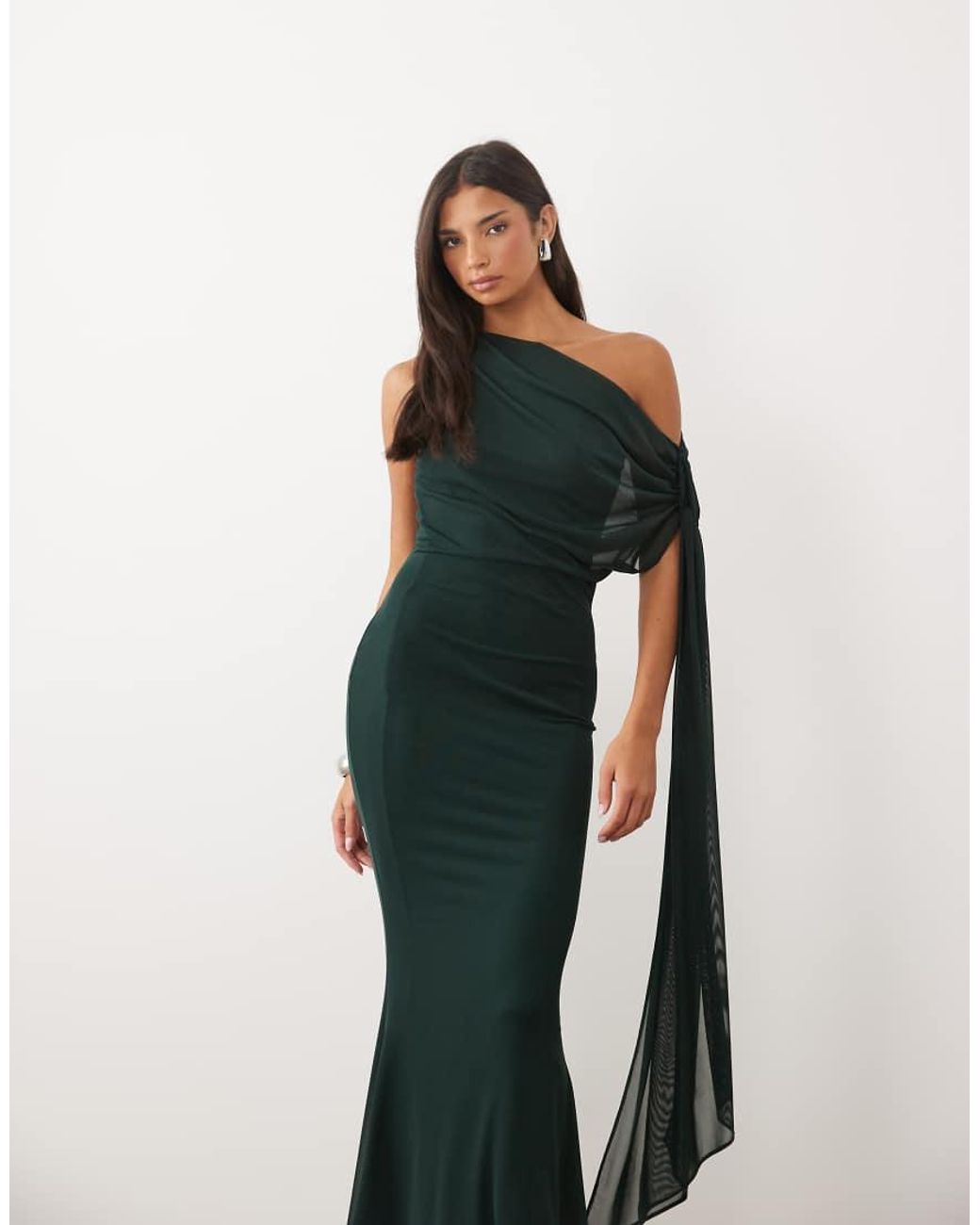 TFNC London Blue Mesh Draped One-shoulder Tie-detail Maxi Dress