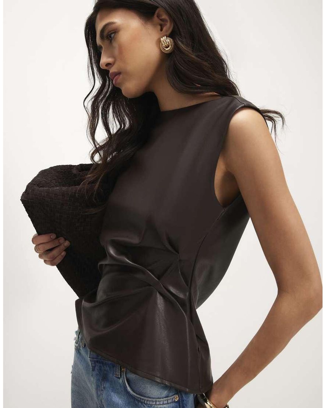 River Island Brown Ruched Side Sleeveless Top