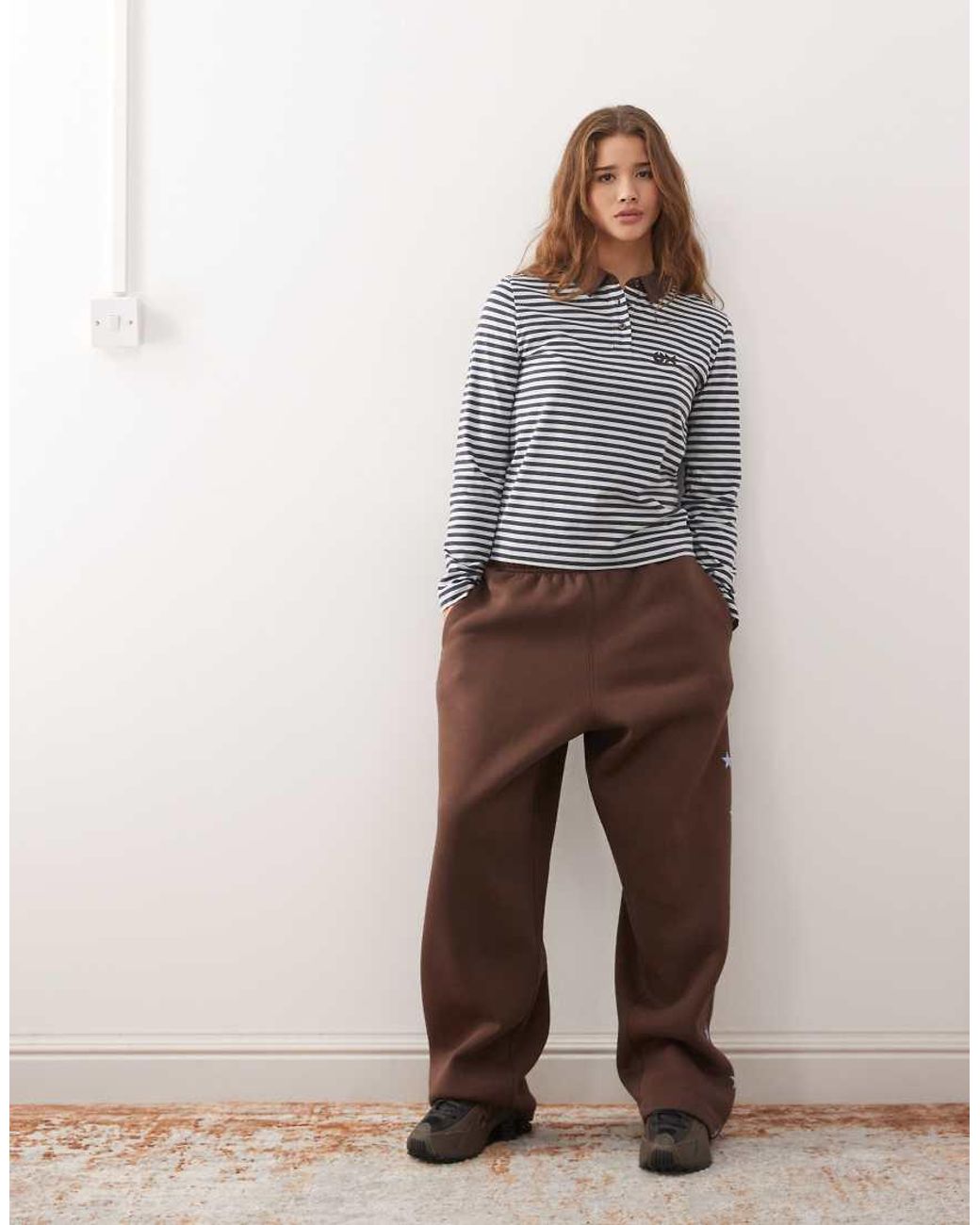 Collusion Blue Stripe Polo Long Sleeve Top