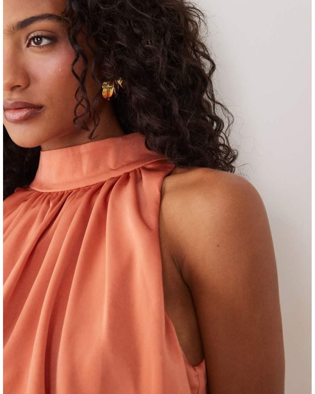 ASOS Orange Halter Neck Blouson Satin Maxi Dress