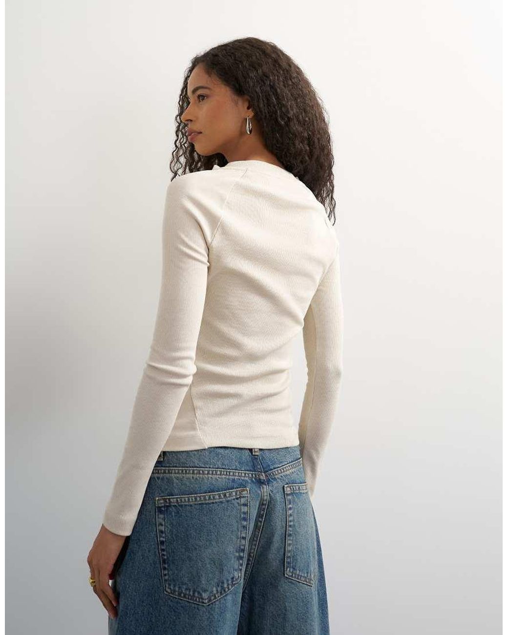 TOPSHOP White Ribbed Button Down Henley
