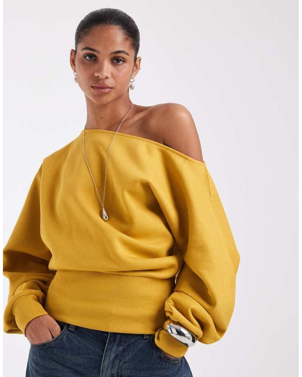 ASOS Blue Slash Neck Batwing Sweatshirt