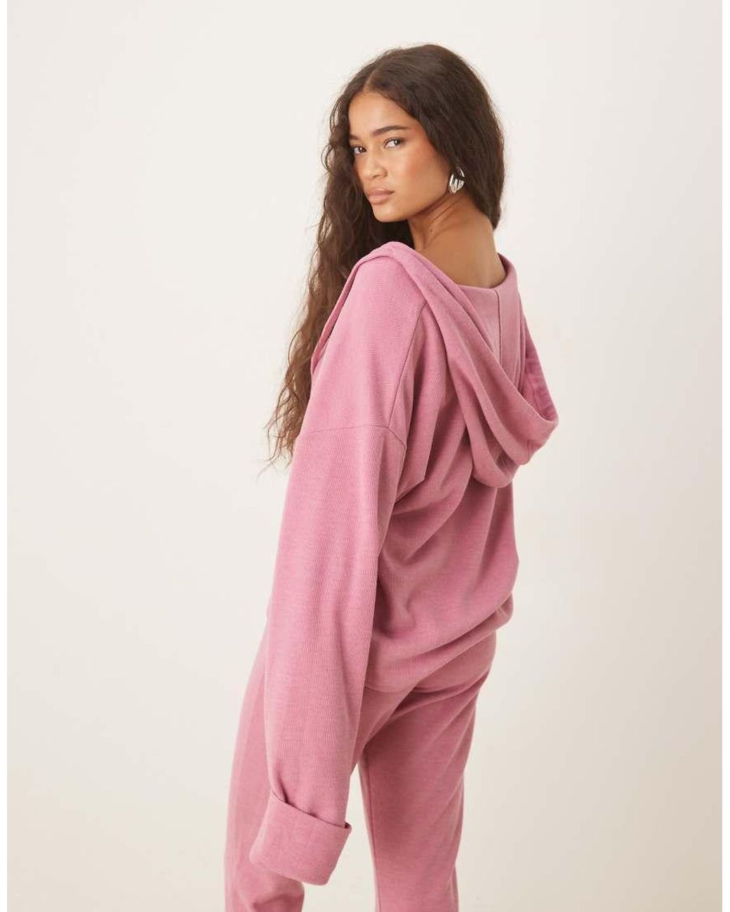 ASOS Pink Supersoft Hoodie With Turn Back Cuff Detail