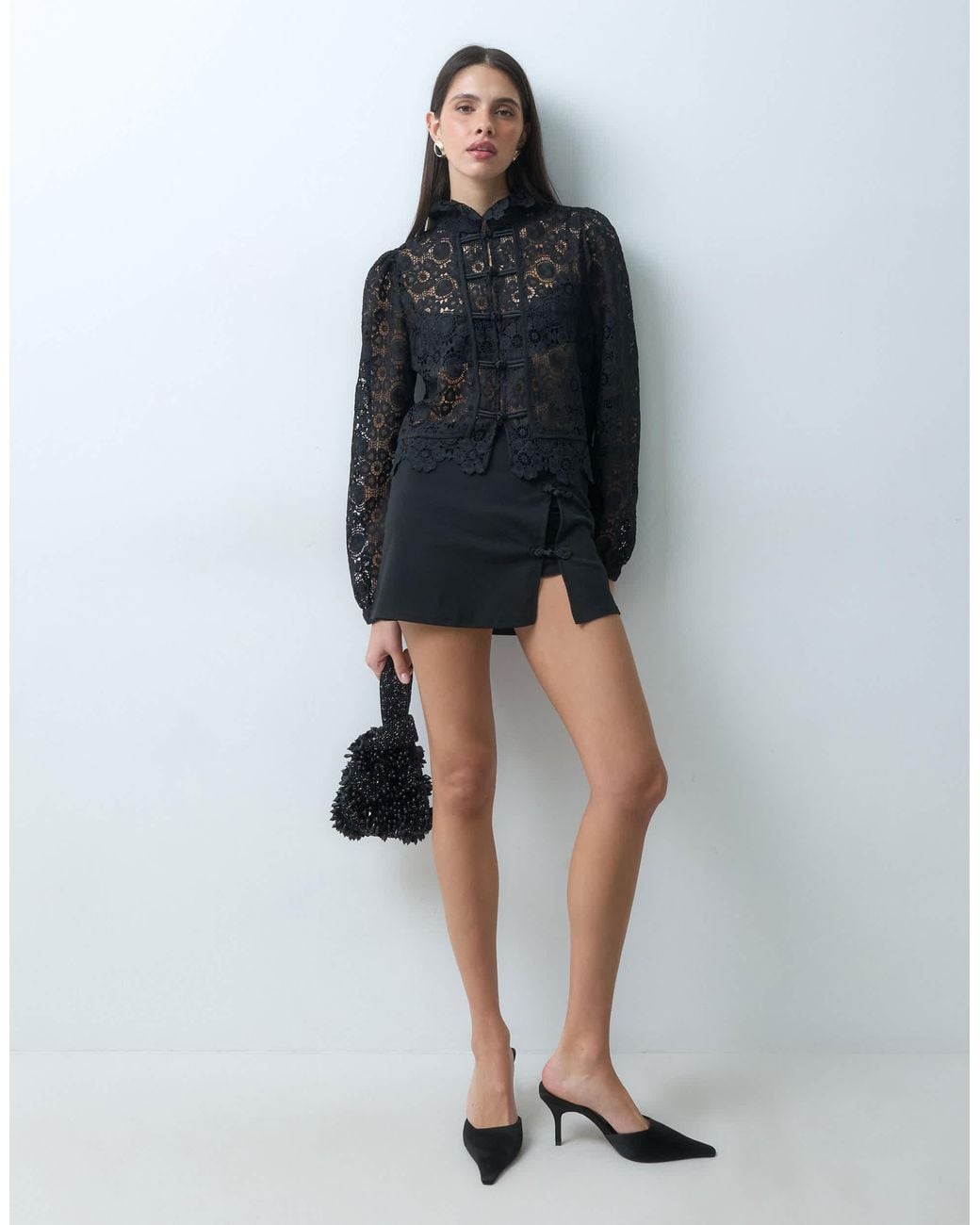 Lace Balloo Color Lioness Overtime Sheer Lace Intricate Floral Napoleon Button Detail ...