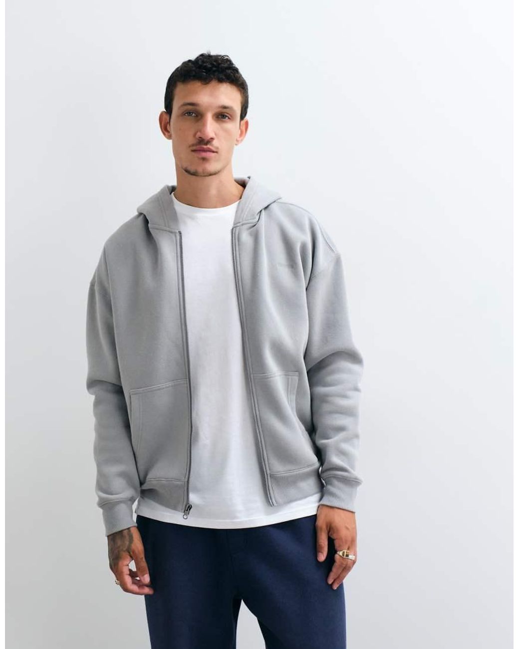 Hollister Gray Zip Through Boxy Hoodie for men