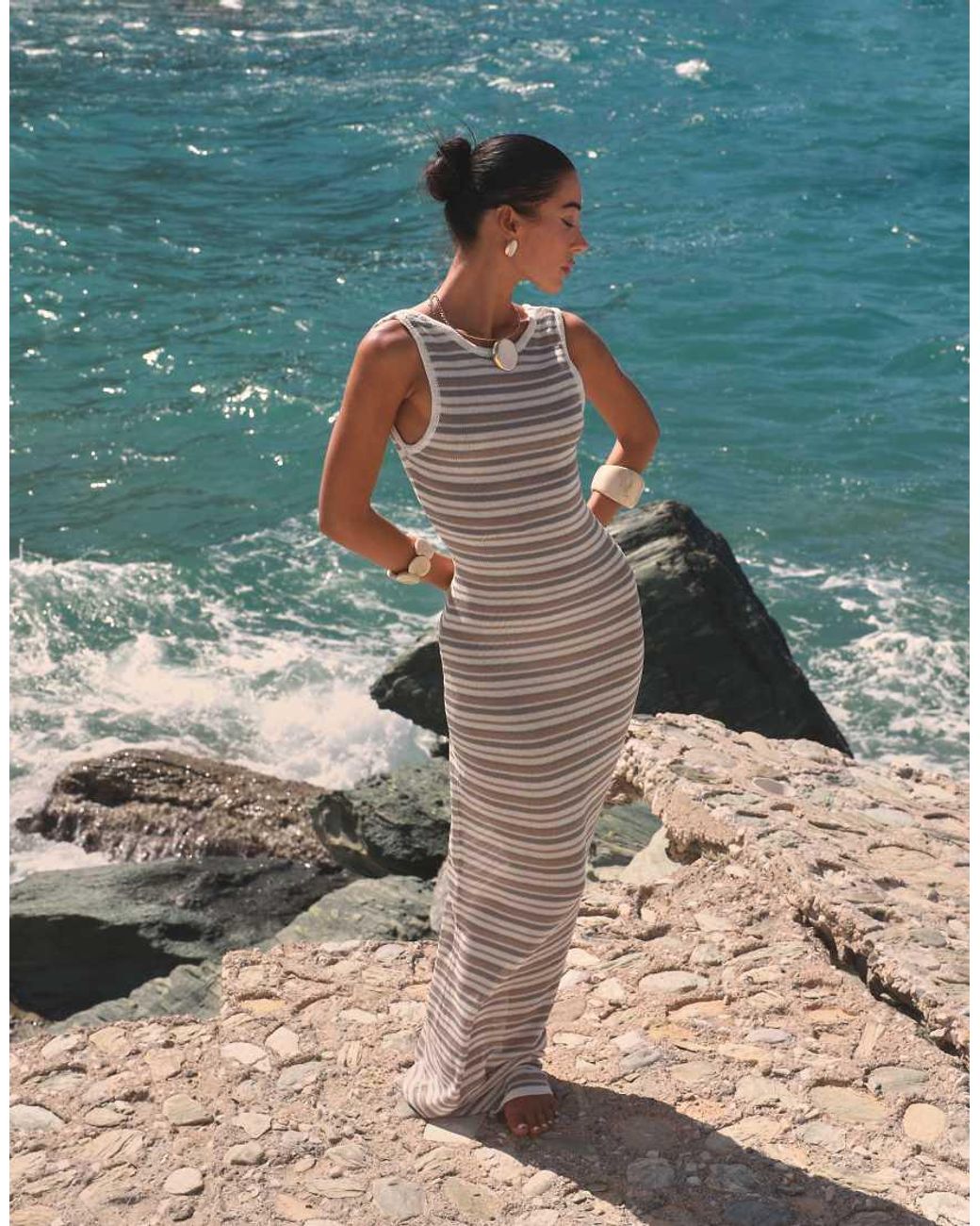 SIMMI Blue Stripe Knitted Maxi Beach Dress