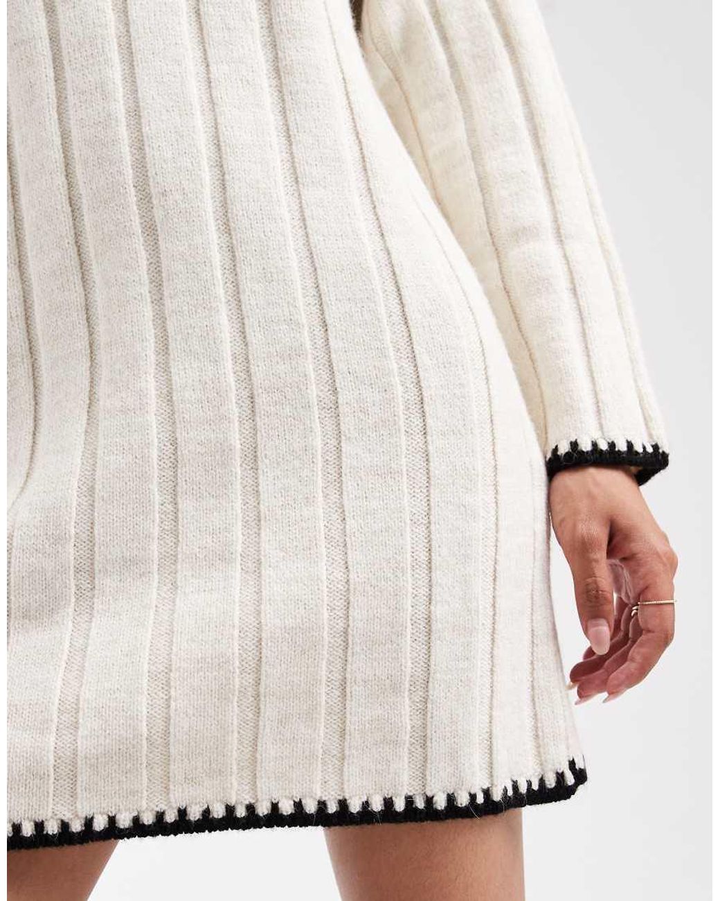 Only Petite White Contrast Stitch Knitted Mini Dress