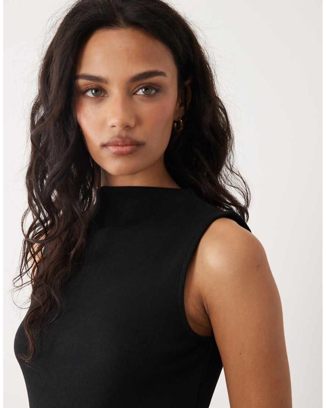Mango Black Cotton Mix Racer Midi Dress