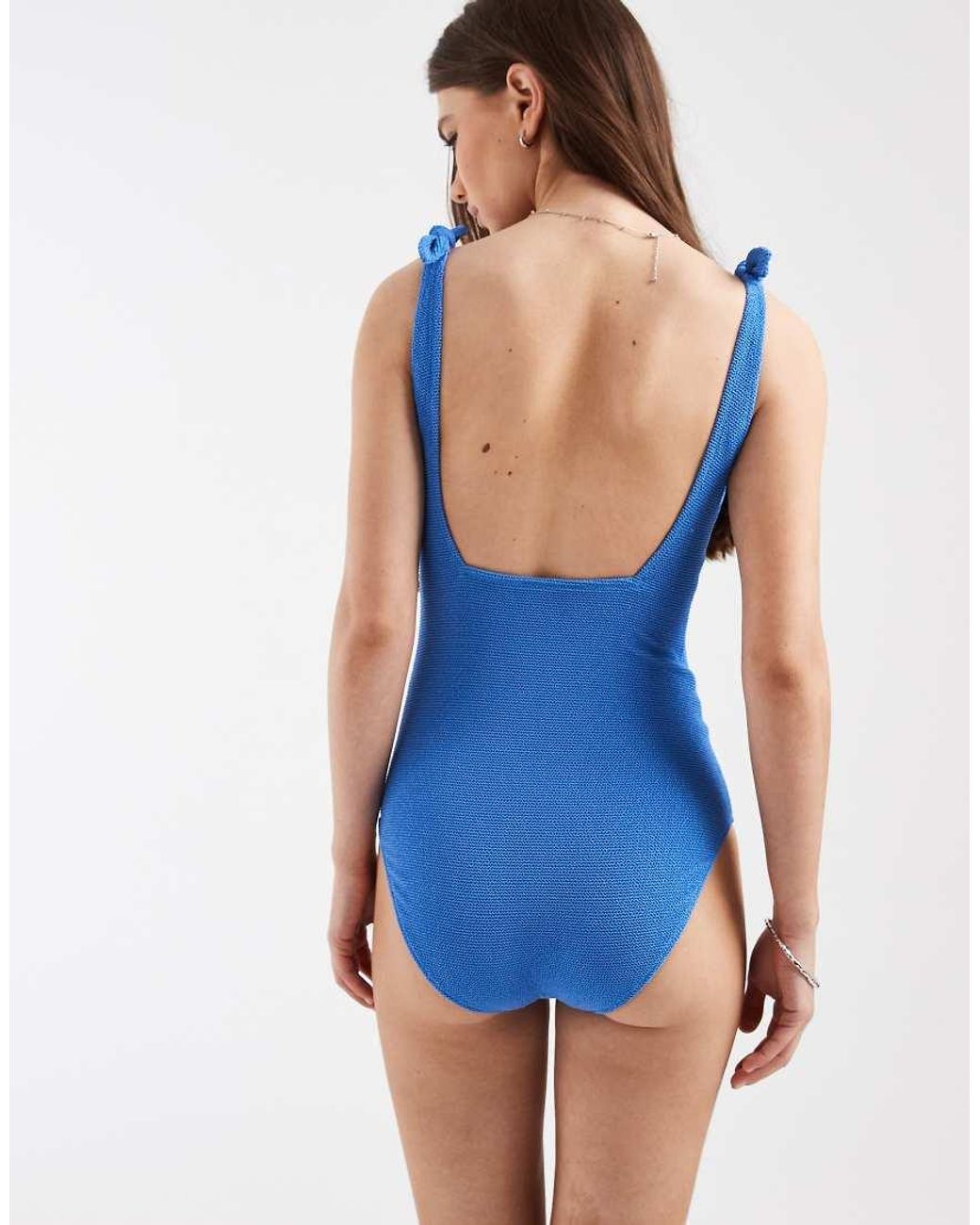 & Other Stories Blue Mix And Match Crinkle Bow Tie Knot Swimsuit