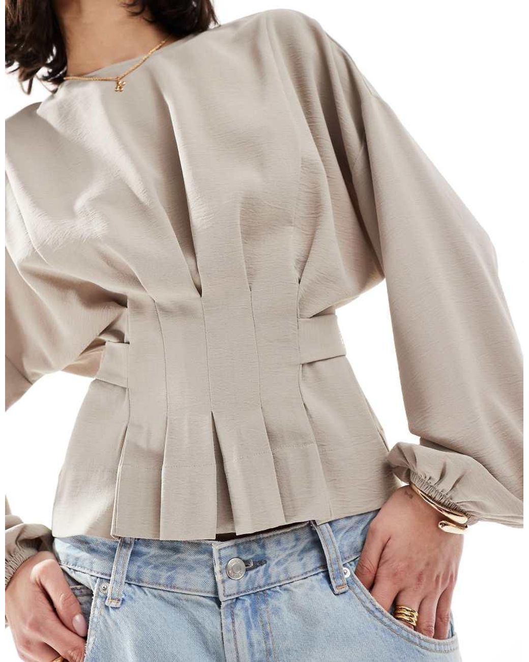 ASOS White Cinched Waist Blouse With Tie Back Detail
