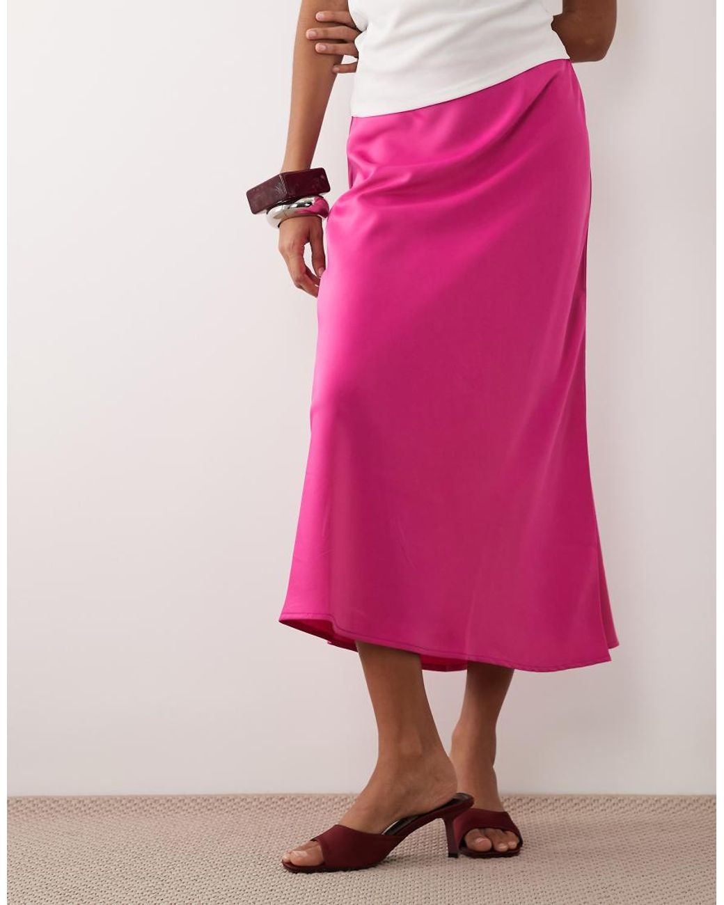 Y.A.S Pink Satin Midi Skirt
