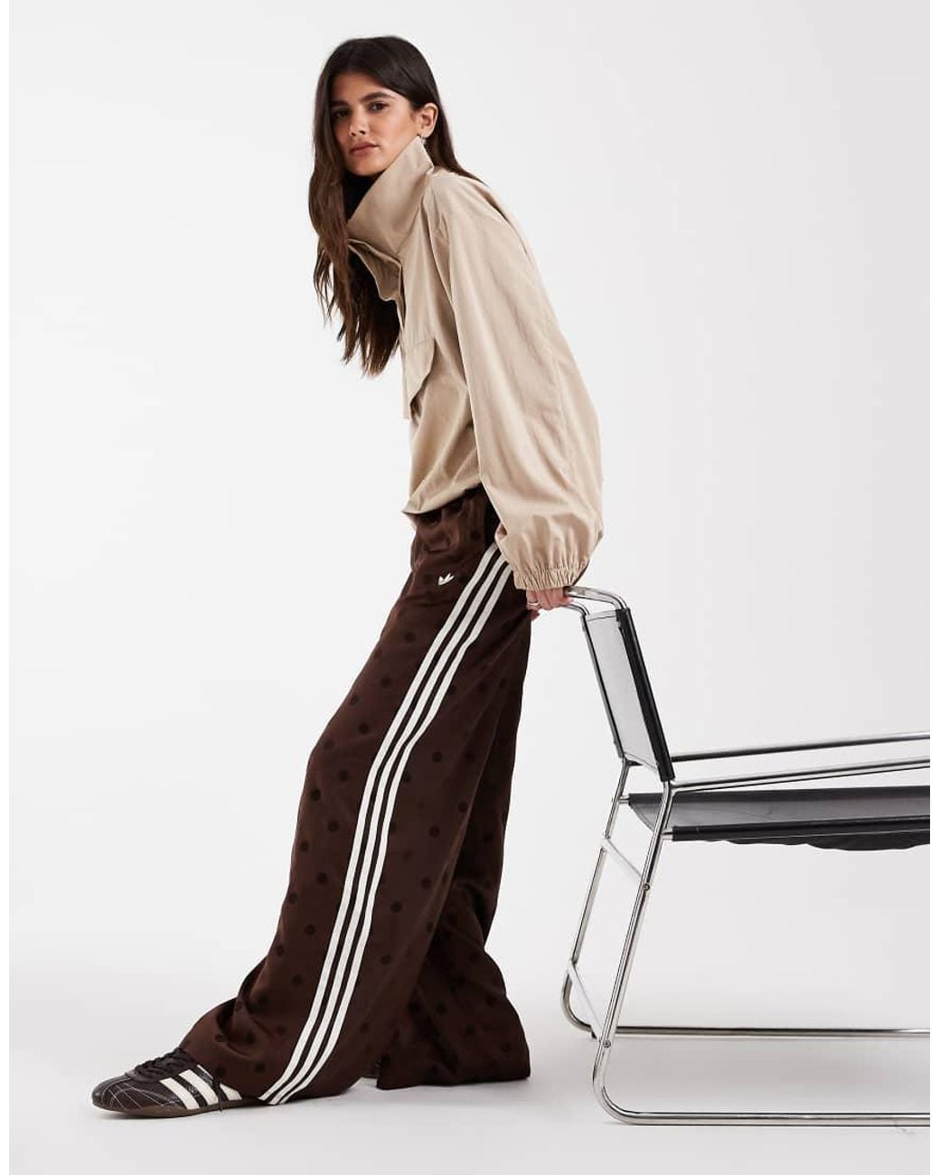 Adidas Originals White Wide Leg Satin Track Pants