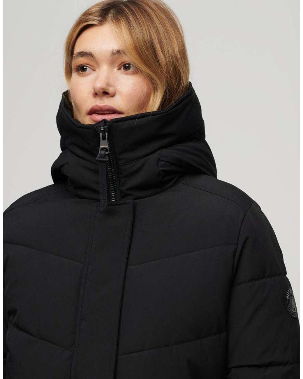 Superdry Black City Chevron Padded Longline Coat