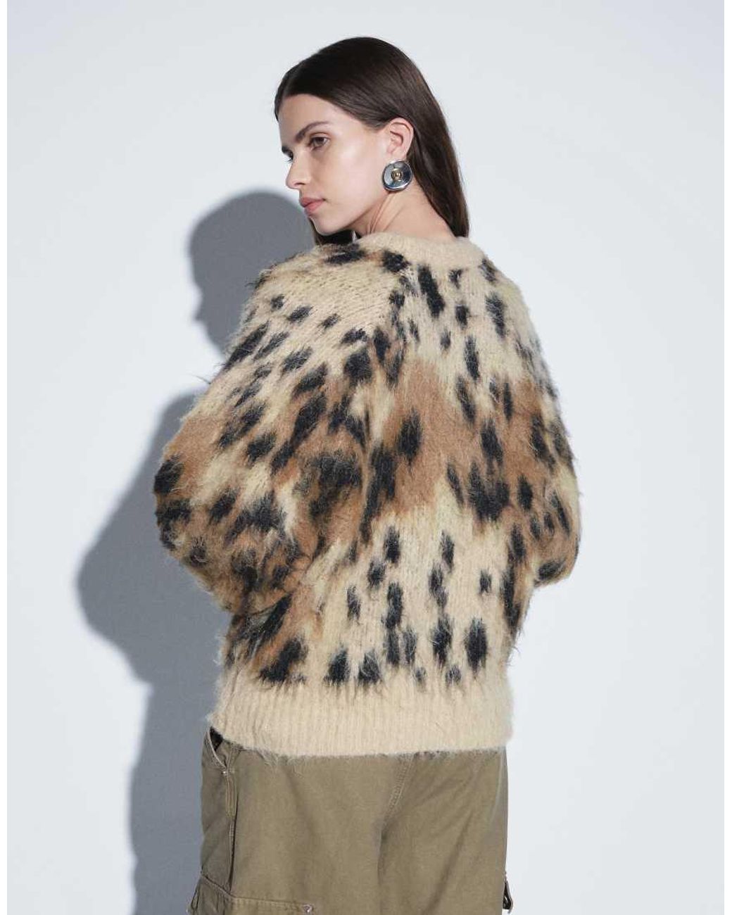 ASOS Green Leopard Brushed Crew Neck Jumper