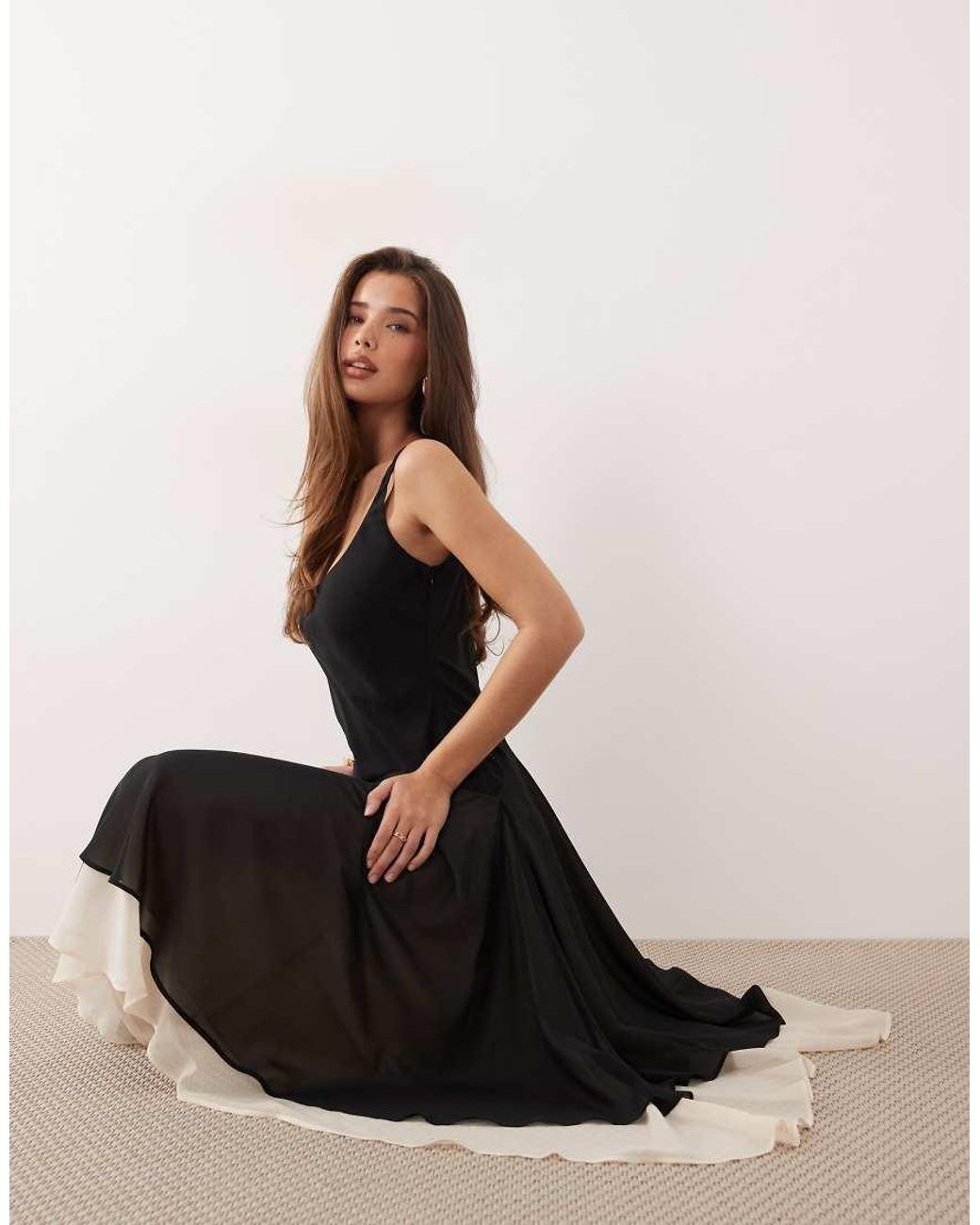 ASOS Black Bias Cut Bodice And Full Hem Skirt Maxi Dress With Double Layer