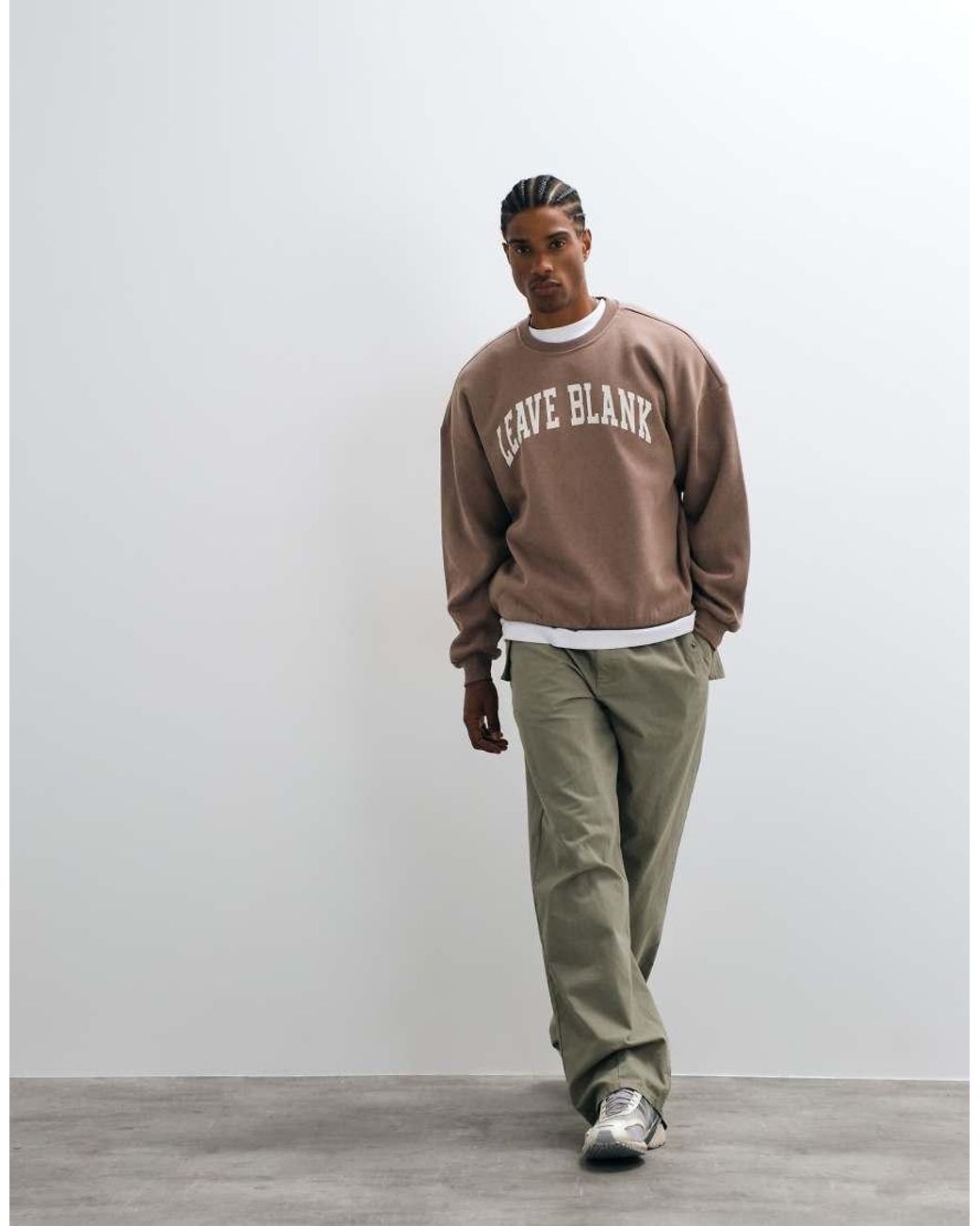 Only & Sons Brown Oversized Crew Neck Sweatshirt With Leave Blank Varsity Print for men