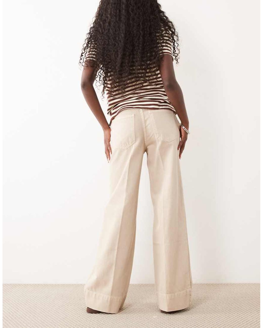 ASOS Natural Wide Leg Jean With Crease Front