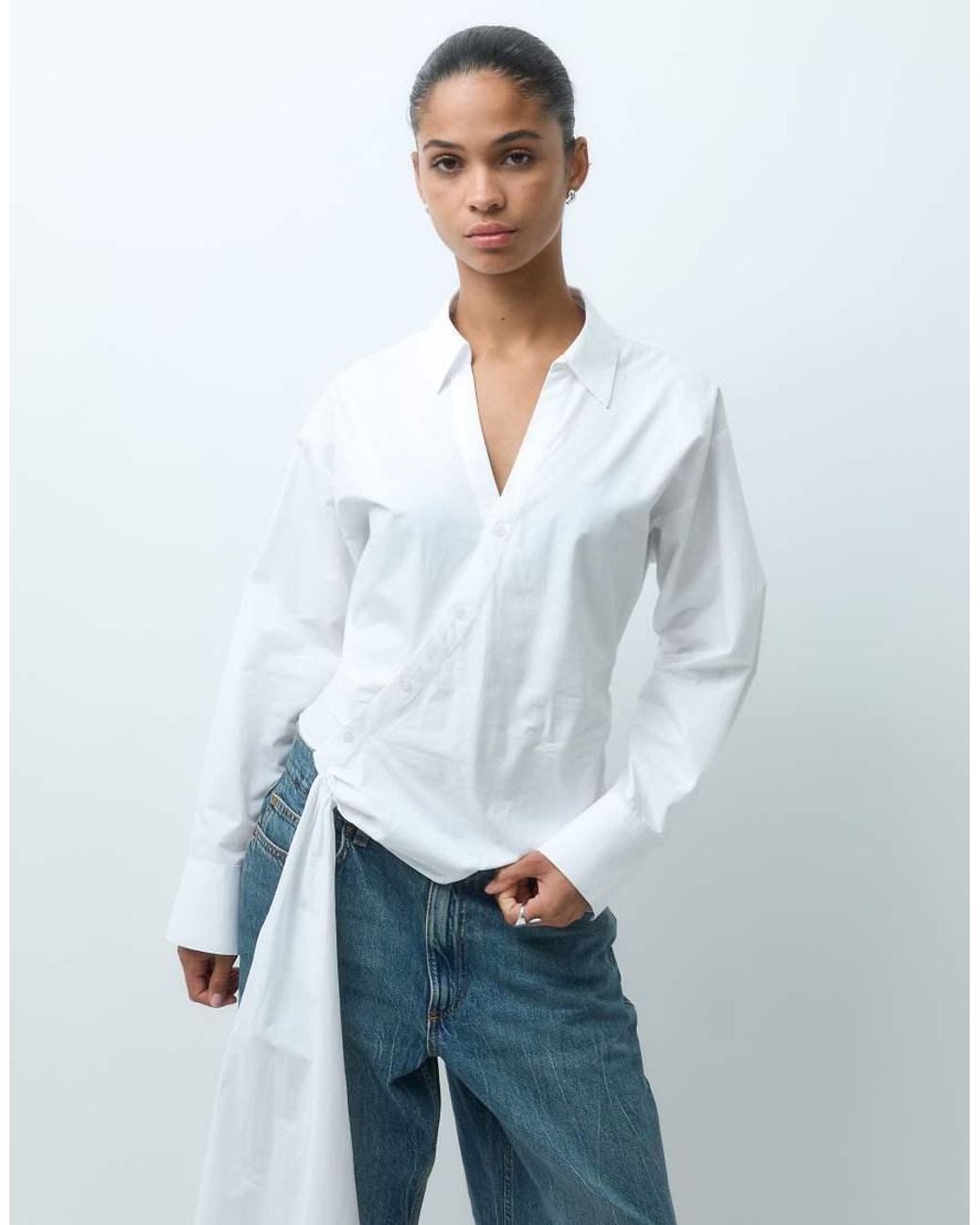 ASOS Blue Drape Waist Detail On Wrap Around Shirt