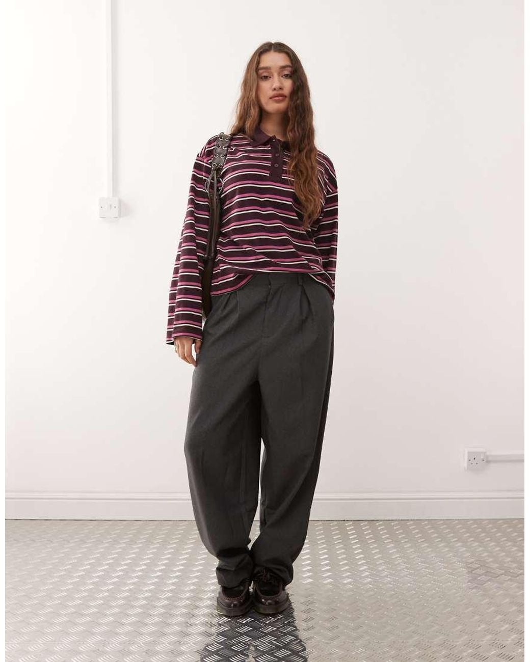 Monki Red Long Sleeve Oversized Rugby Polo