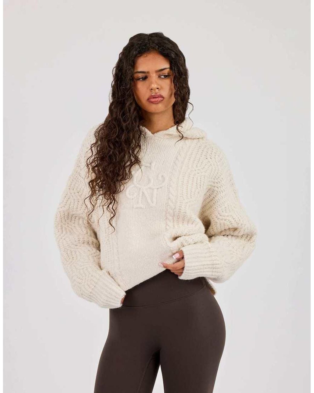 CERNUCCI Natural Cn Cable Knit Oversized Hoodie