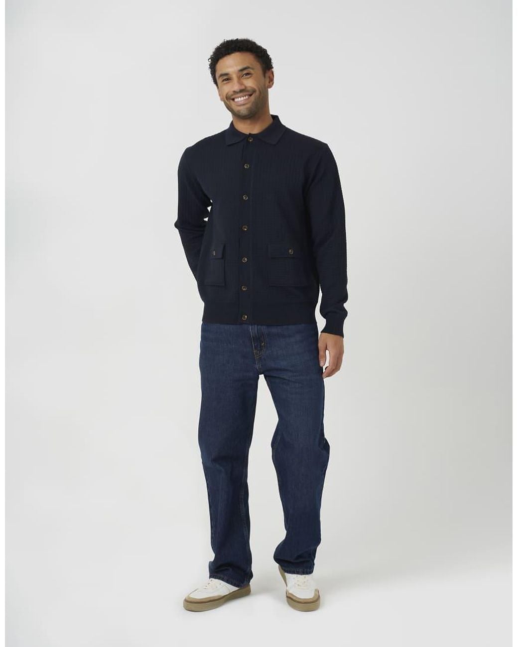 Brave Soul Blue Patch Pocket Knitted Cardigan for men