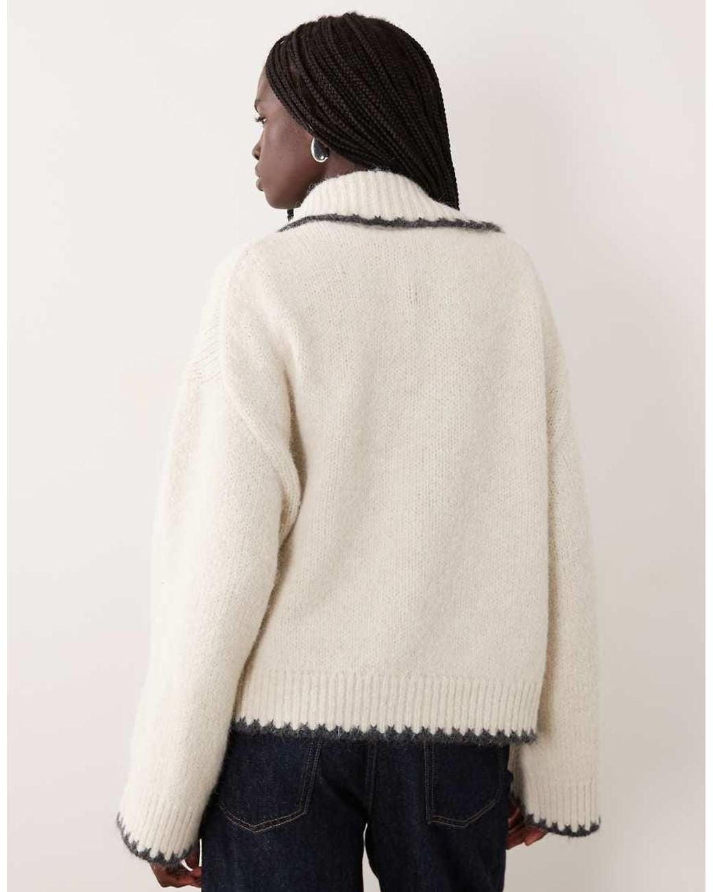 Pieces Natural Blanket Stitch Oversized Knitted Jumper