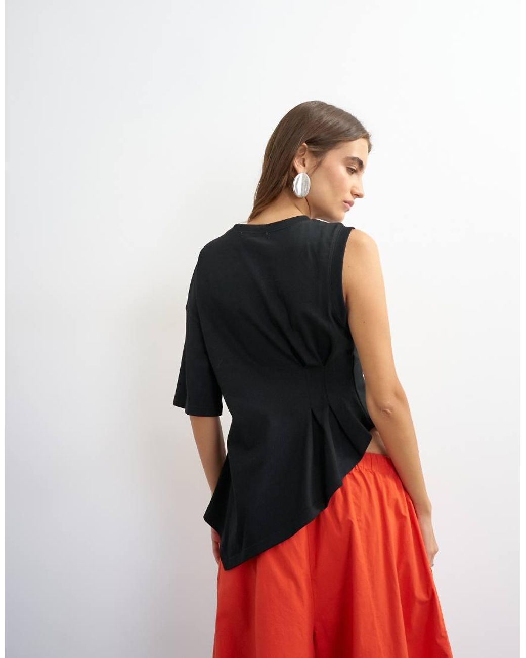 TOPSHOP White One Shoulder Pleat Detail T-Shirt