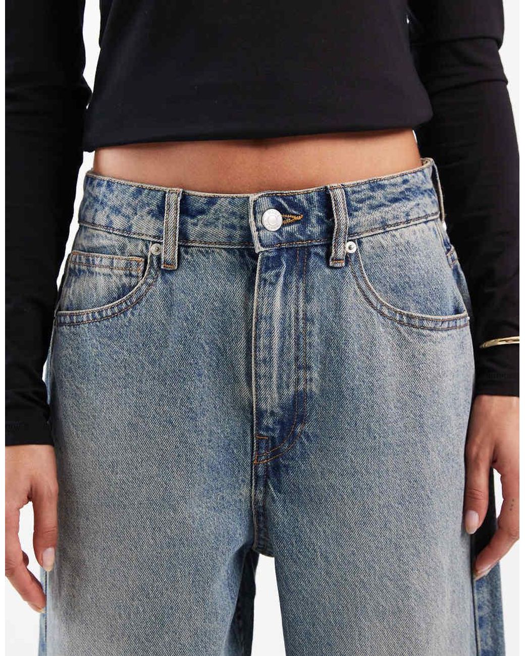 ASOS Blue Ankle Grazer Barrel Jeans With Cinch Waist