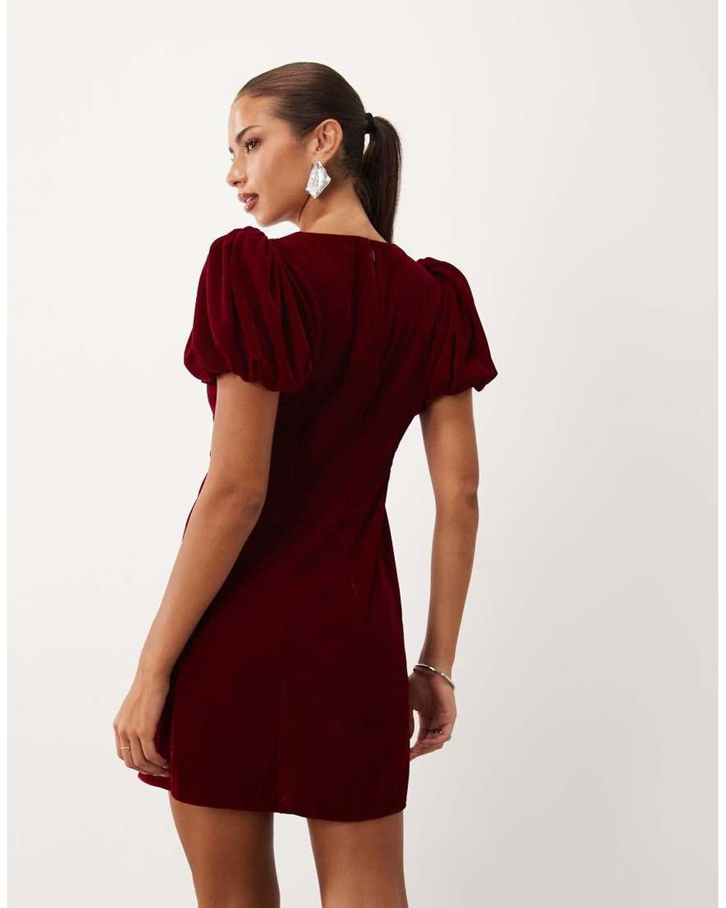 Nobody's Child Red Boston Puff Sleeve Velvet Mini Dress