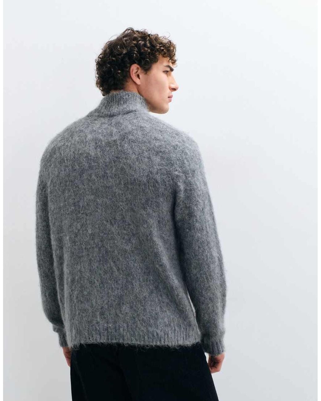 ASOS Gray Oversized Knitted Half Zip Sweater for men