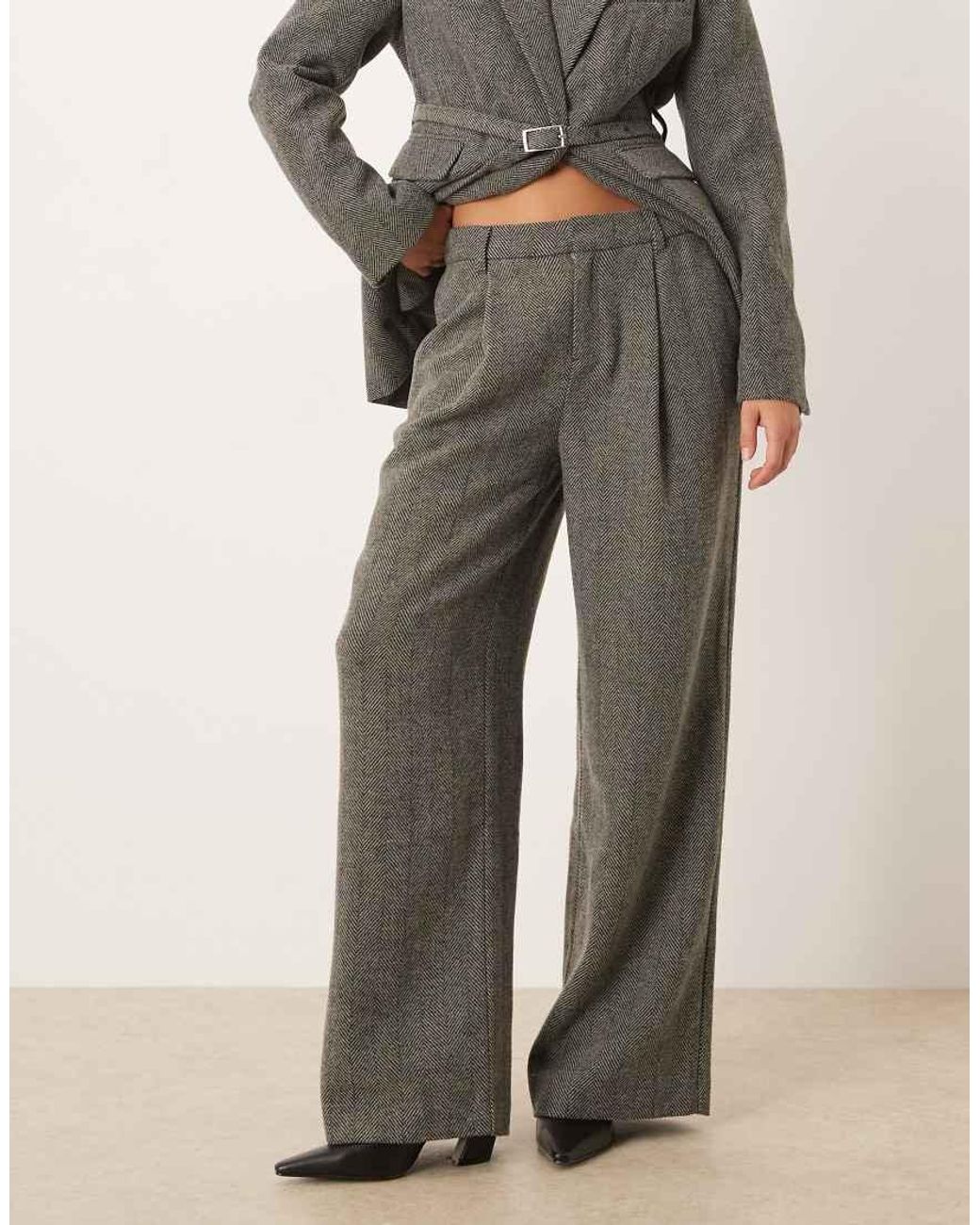 Gina Tricot Natural Co-ord Mid Waist Herringbone Trousers