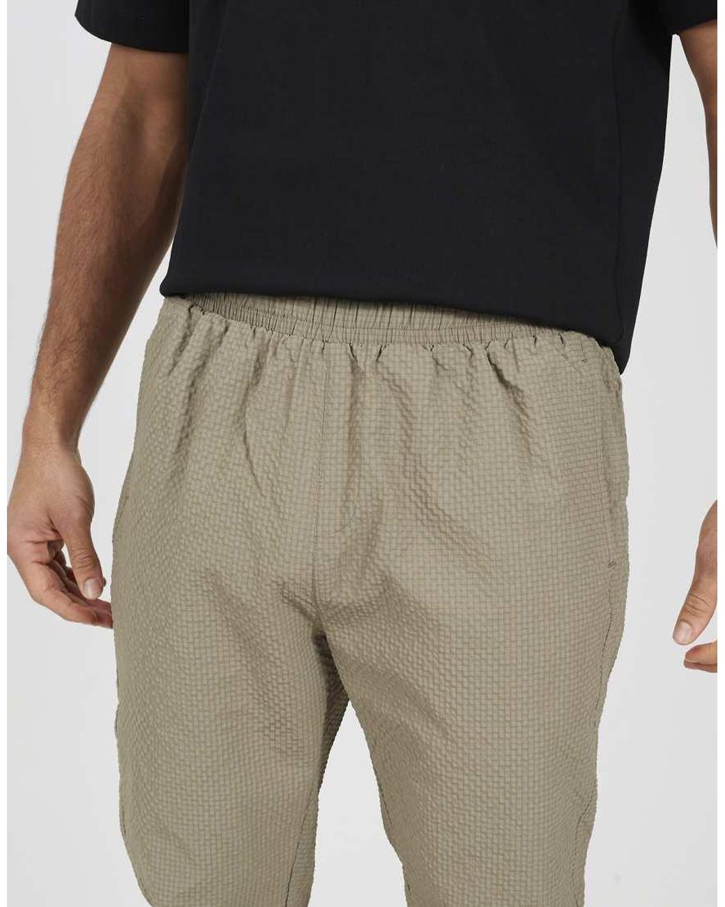 Brave Soul Natural Seersucker Cuffed Trousers for men