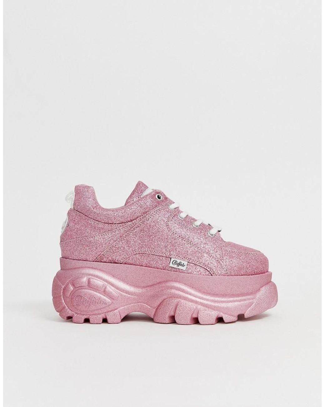 Buffalo London London Classic Kicks Pink Glitter Lowtop Chunky Flatform Sneaker