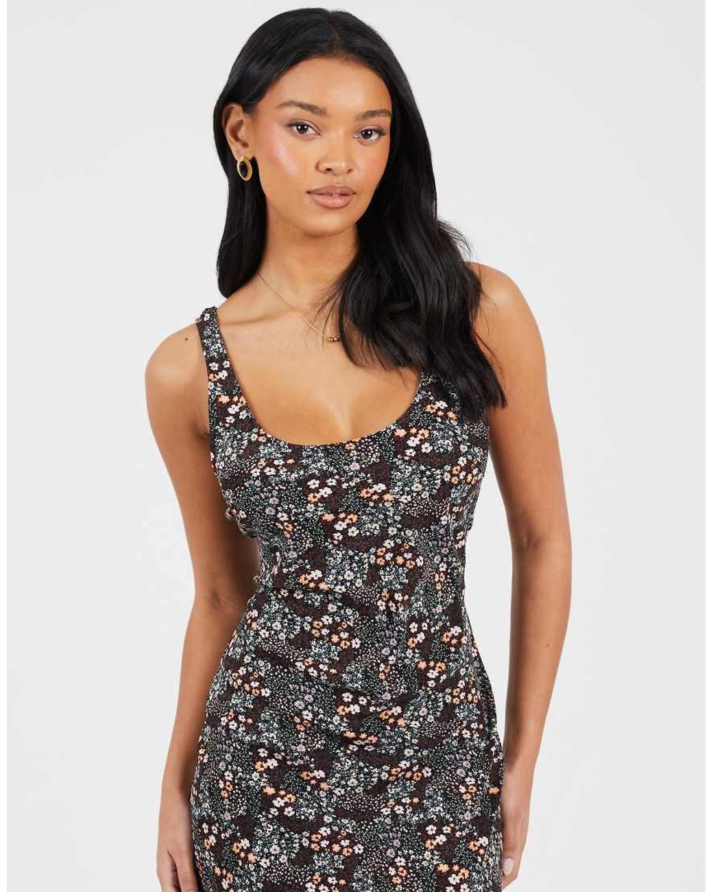 Brave Soul Black Scoop Neck Strappy Printed Maxi Dress