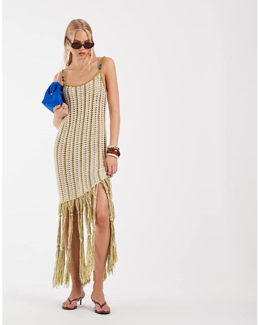 ASOS Metallic Tara Tassel Macramé Beach Maxi Dress