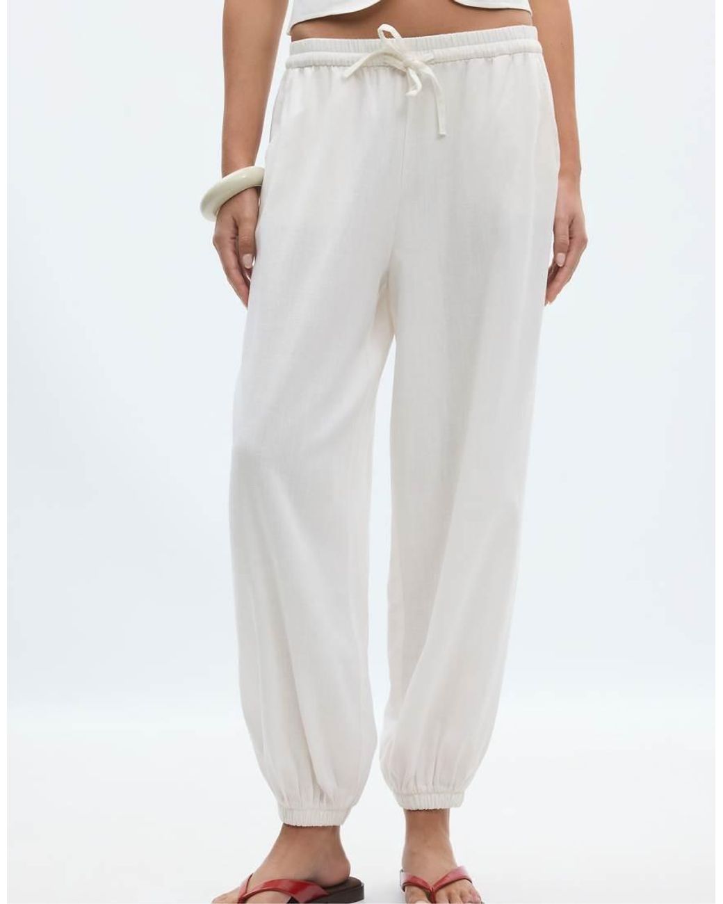 Stradivarius White Tall Linen-effect Sarouel Trousers